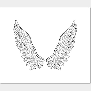 wings, hand drawn, black and white illustration Posters and Art